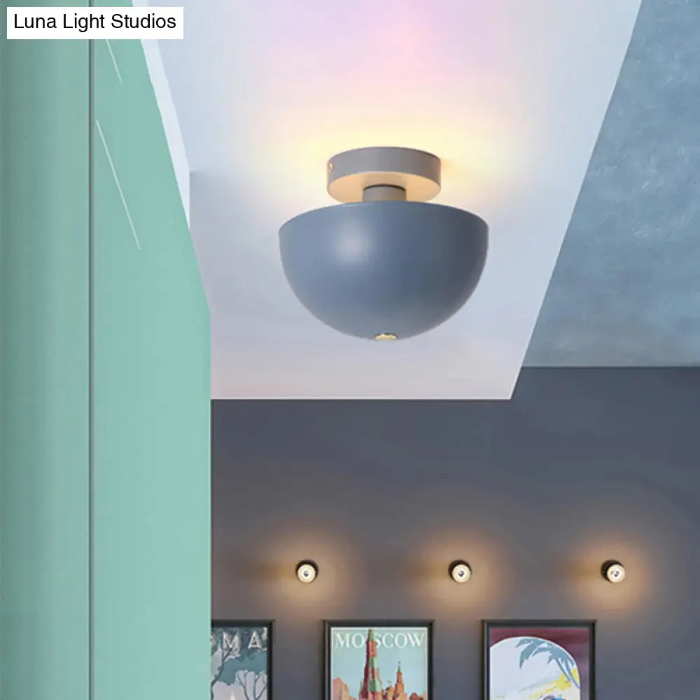 DecorBites™ DecorBites™ Contemporary Metal Dining Room Semi Flush Mount Ceiling Light - Pink/Yellow/Navy Bowl Design - Single Bulb Illumination