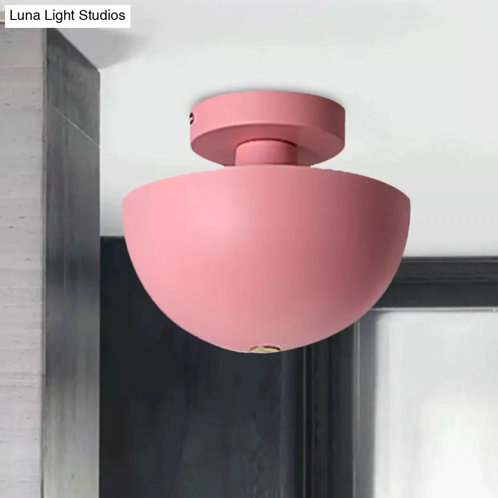 DecorBites™ DecorBites™ Contemporary Metal Dining Room Semi Flush Mount Ceiling Light - Pink/Yellow/Navy Bowl Design - Single Bulb Illumination