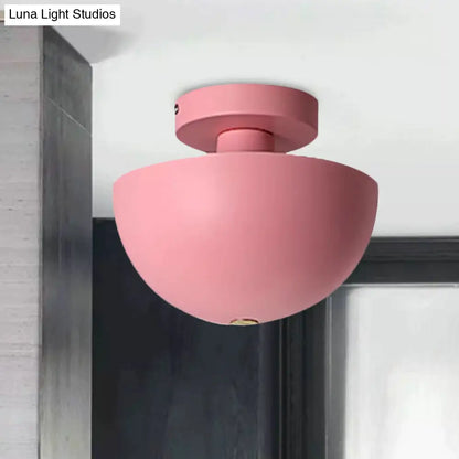 DecorBites™ DecorBites™ Contemporary Metal Dining Room Semi Flush Mount Ceiling Light - Pink/Yellow/Navy Bowl Design - Single Bulb Illumination