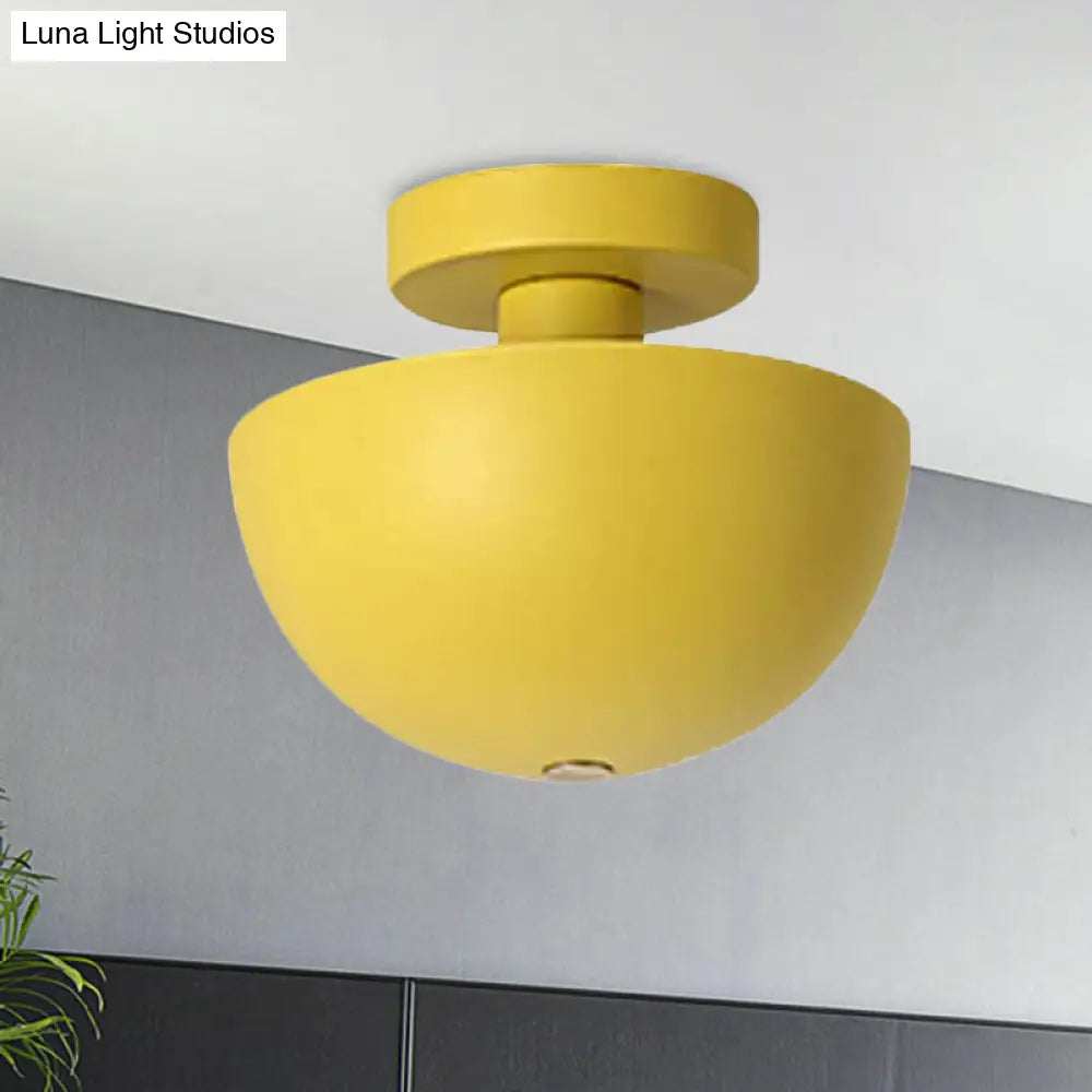 DecorBites™ DecorBites™ Contemporary Metal Dining Room Semi Flush Mount Ceiling Light - Pink/Yellow/Navy Bowl Design - Single Bulb Illumination