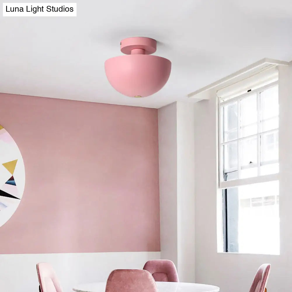 DecorBites™ DecorBites™ Contemporary Metal Dining Room Semi Flush Mount Ceiling Light - Pink/Yellow/Navy Bowl Design - Single Bulb Illumination