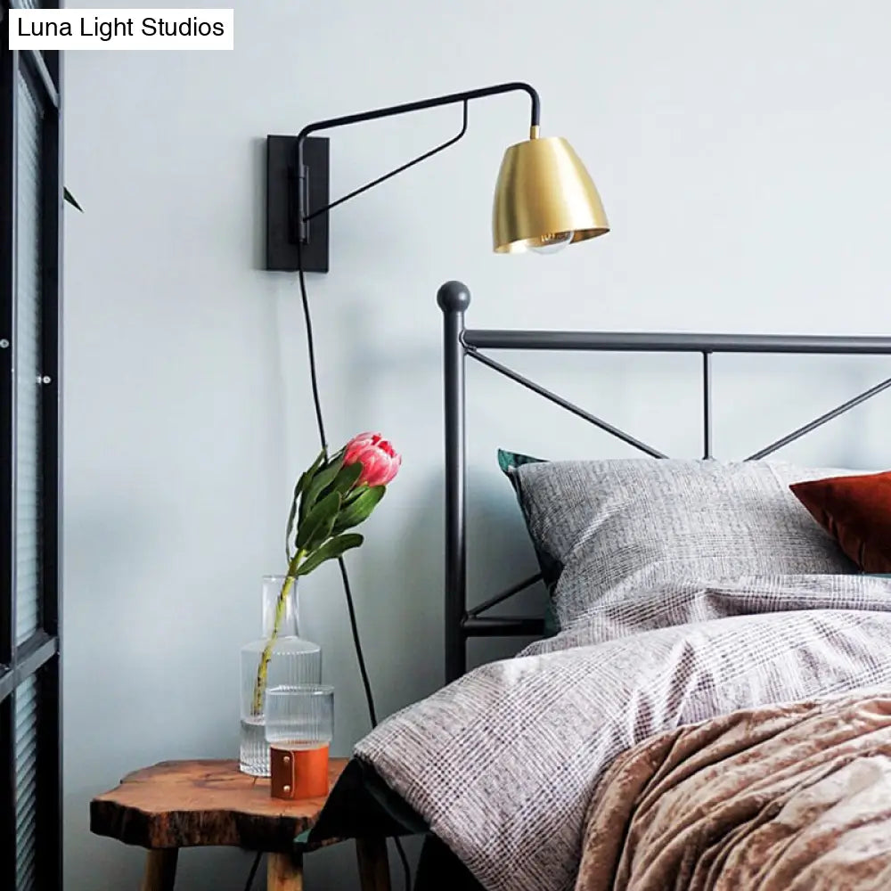 DecorBites™ DecorBites™ Contemporary Metal Dome Wall Sconce Light for Bedroom: Brass Finish, 1 Bulb