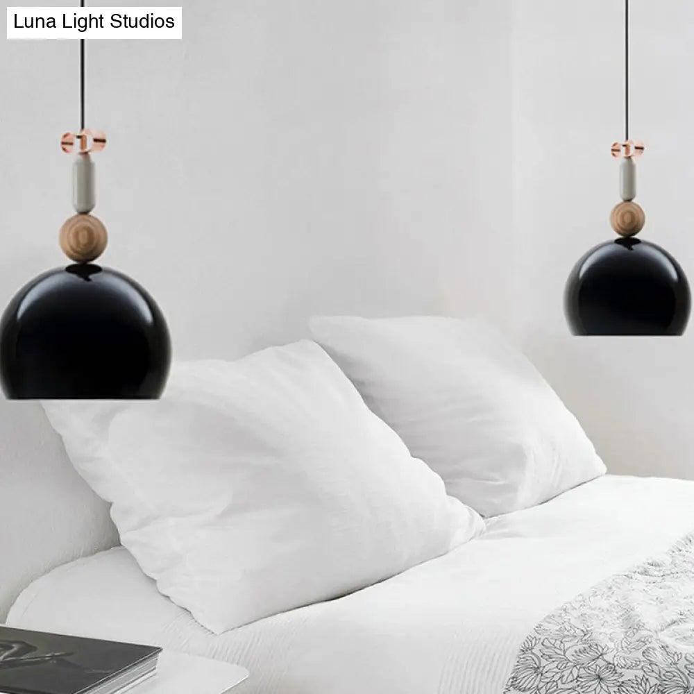 Contemporary Metal Domed Pendant Light Kit - 1-Light Down Lighting in Black/Red for Living Room