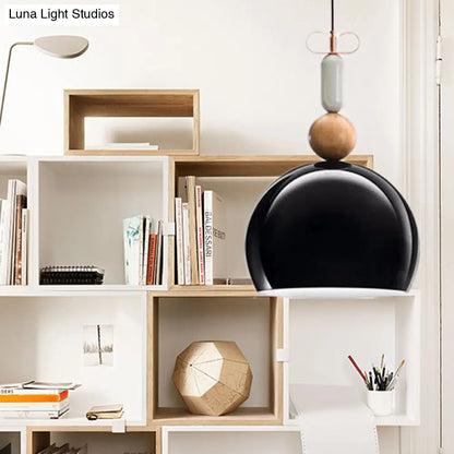 Contemporary Metal Domed Pendant Light Kit - 1-Light Down Lighting in Black/Red for Living Room