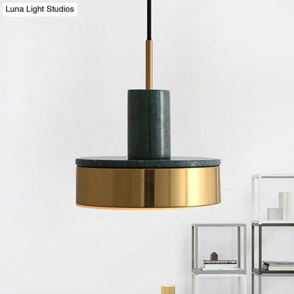 Contemporary Metal Drum Pendant Lamp with LED Light for Dining Room - Black/White/Dark Green