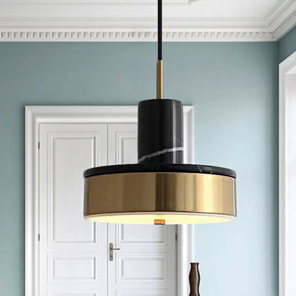 Contemporary Metal Drum Pendant Lamp with LED Light for Dining Room - Black/White/Dark Green