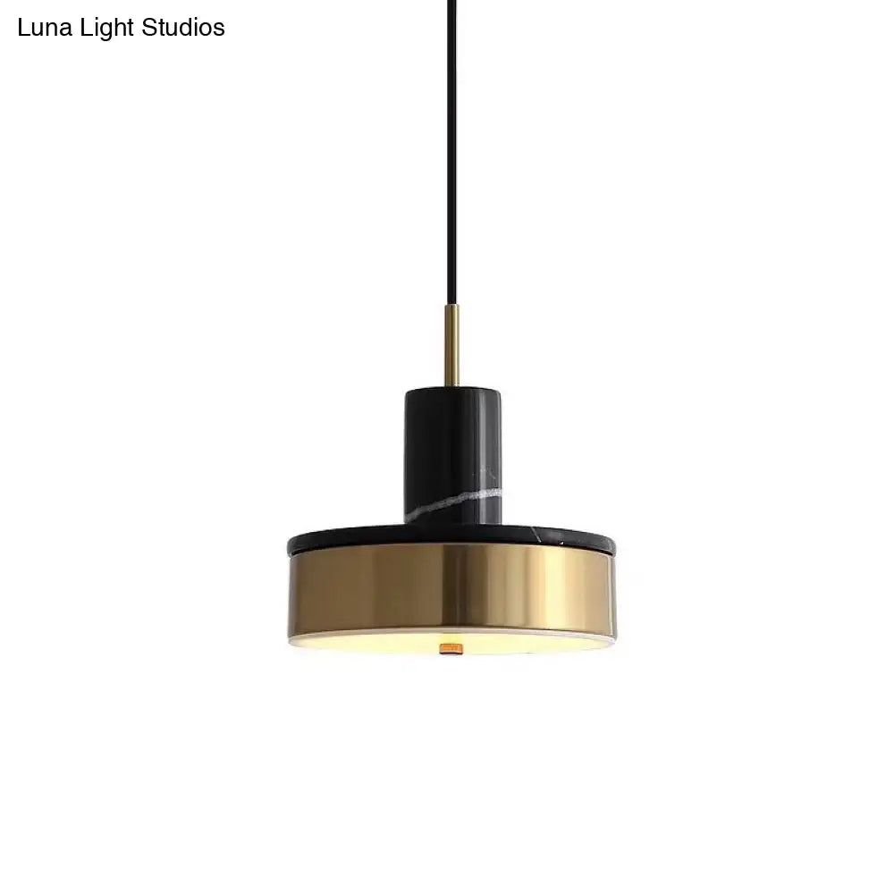 Contemporary Metal Drum Pendant Lamp with LED Light for Dining Room - Black/White/Dark Green