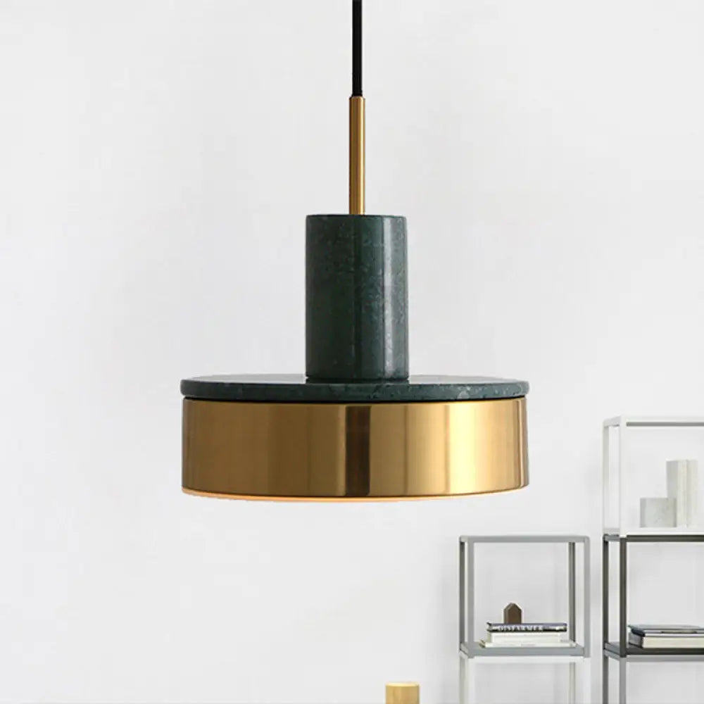 Contemporary Metal Drum Pendant Lamp with LED Light for Dining Room - Black/White/Dark Green