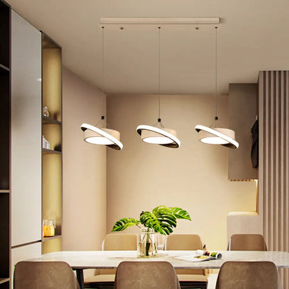 Contemporary Metal Drum Pendant Light with 3 Bulbs - Rotatable Ring, Warm/White Suspension Lamp