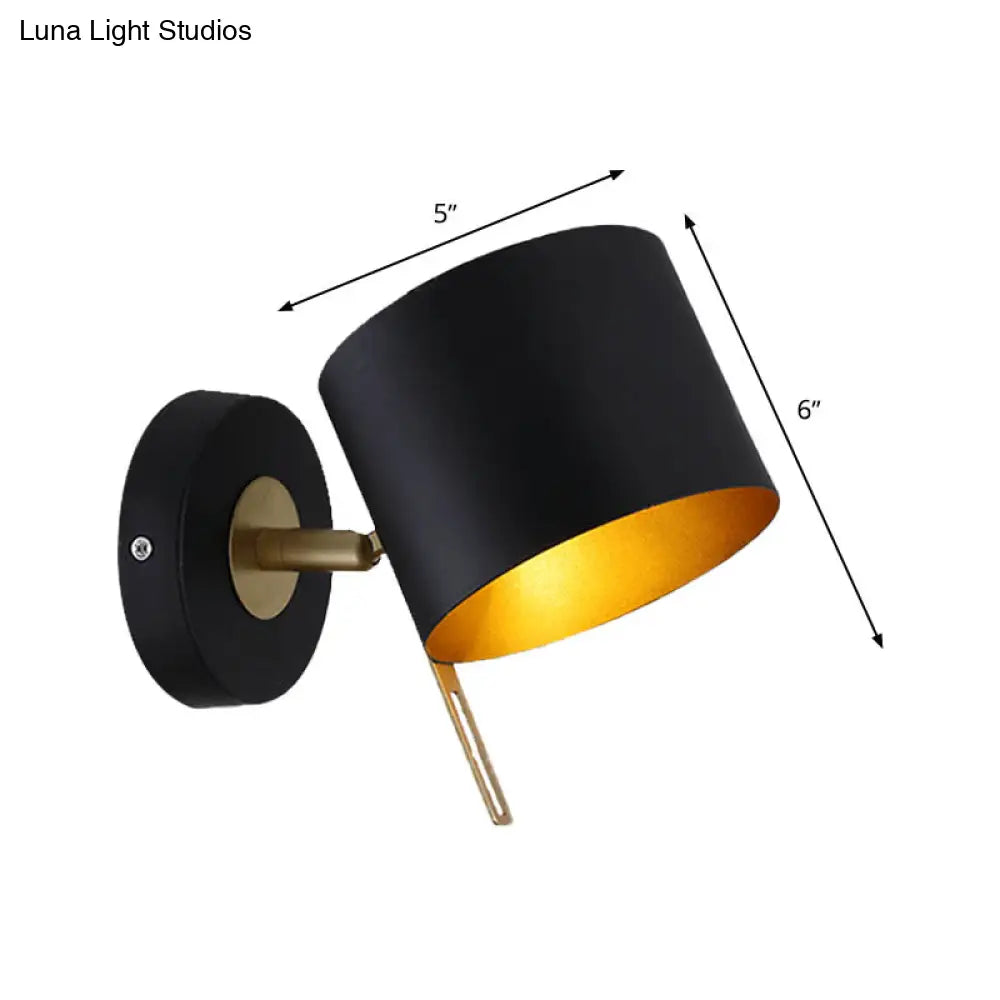 Aplique de pared DecorBites™ de metal contemporáneo con forma de tambor - Negro, 1 bombilla - Lámpara de dormitorio