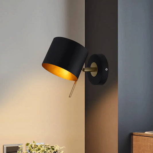 Aplique de pared DecorBites™ de metal contemporáneo con forma de tambor - Negro, 1 bombilla - Lámpara de dormitorio