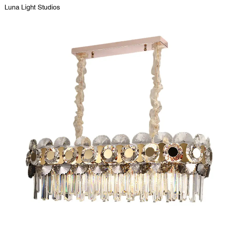 DecorBites™ Contemporary Metal-facing Island Chandelier with 11 Bulbs, Clear Crystal Prisms, and Hanging Island Light