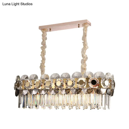 DecorBites™ Contemporary Metal-facing Island Chandelier with 11 Bulbs, Clear Crystal Prisms, and Hanging Island Light