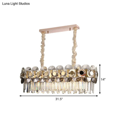 DecorBites™ Contemporary Metal-facing Island Chandelier with 11 Bulbs, Clear Crystal Prisms, and Hanging Island Light