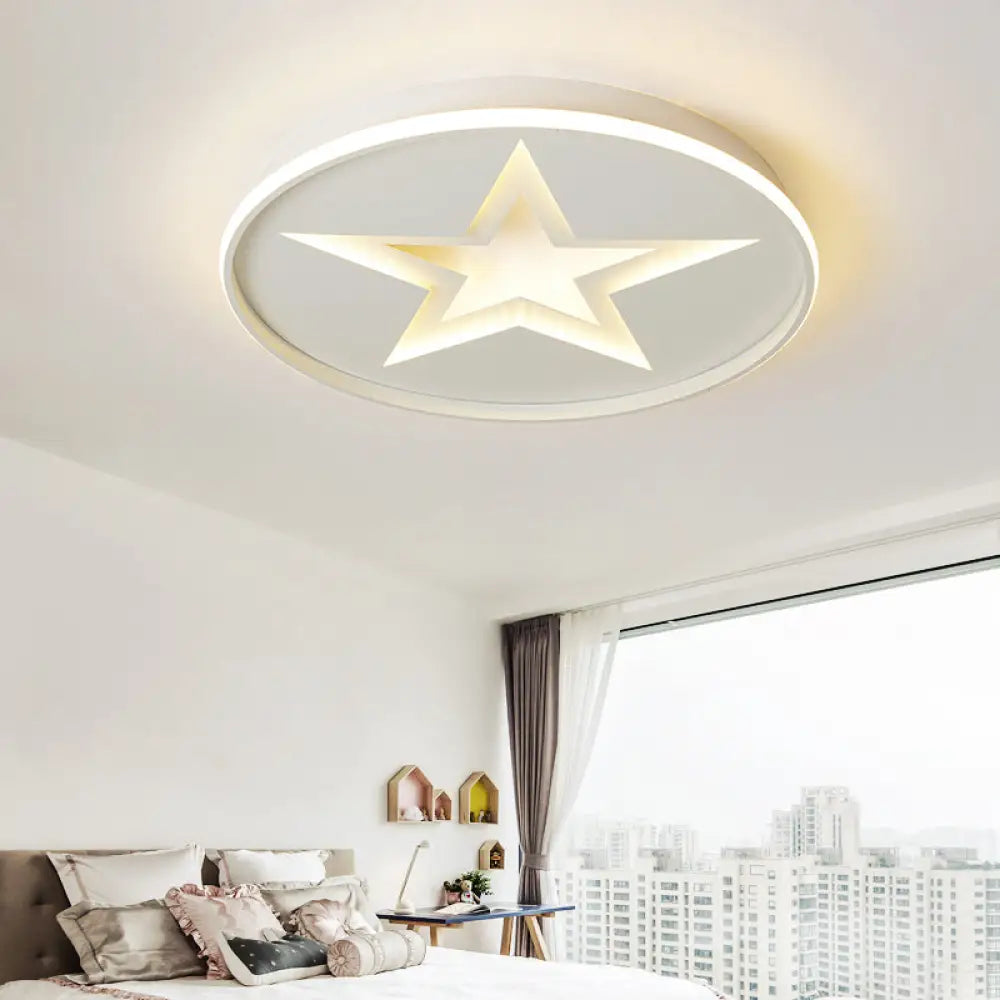 DecorBites™ DecorBites™ Contemporary Metal Flush Mount Star Ceiling Lamp, White Finish for Living Room Illumination