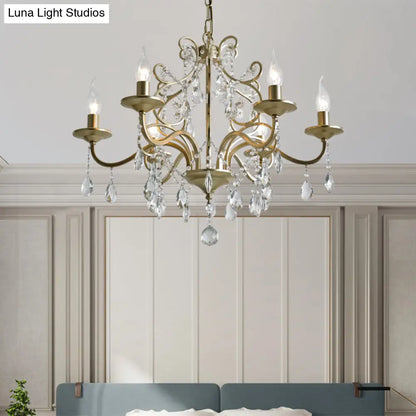 Lámpara de araña contemporánea de metal dorado con detalles de cristal - Colgante de 3/6 bombillas