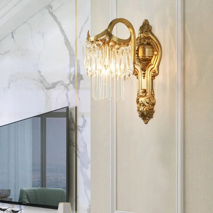 DecorBites™ Contemporary Metal Gooseneck Wall Lamp with Clear Crystal Prism in Gold for Corridor