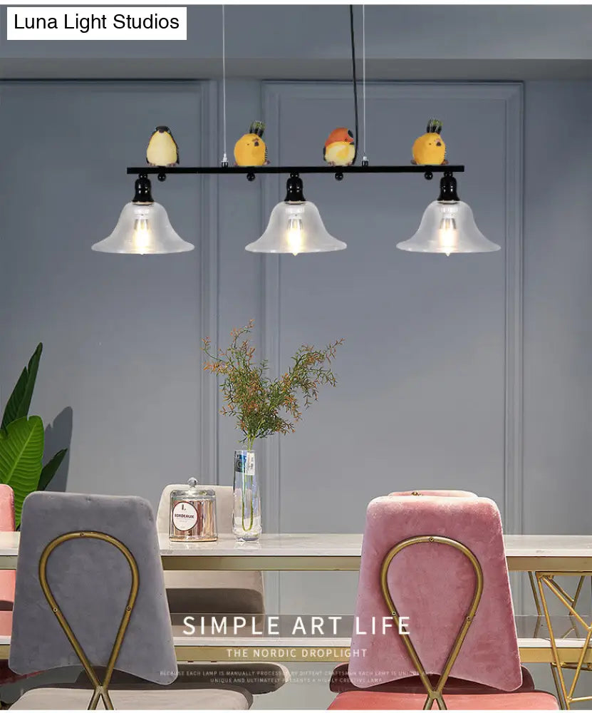 ديكوربايتس™ إضاءة جزيرة معدنية معاصرة مع ظلال زجاجية مخروطية - مجموعة من 3 مصابيح