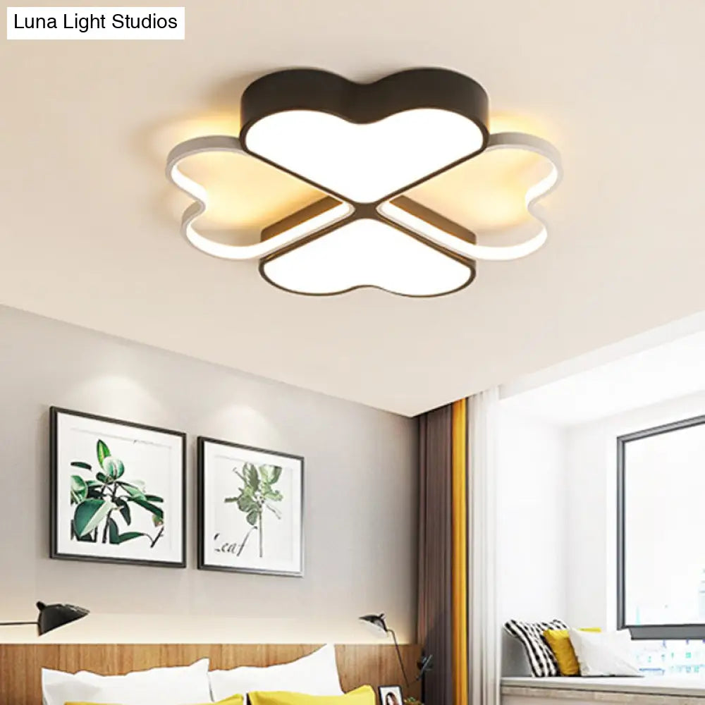 DecorBites™ DecorBites™ Contemporary Metal LED Black Flush Light Fixture for Bedroom - Clover Ceiling Mount