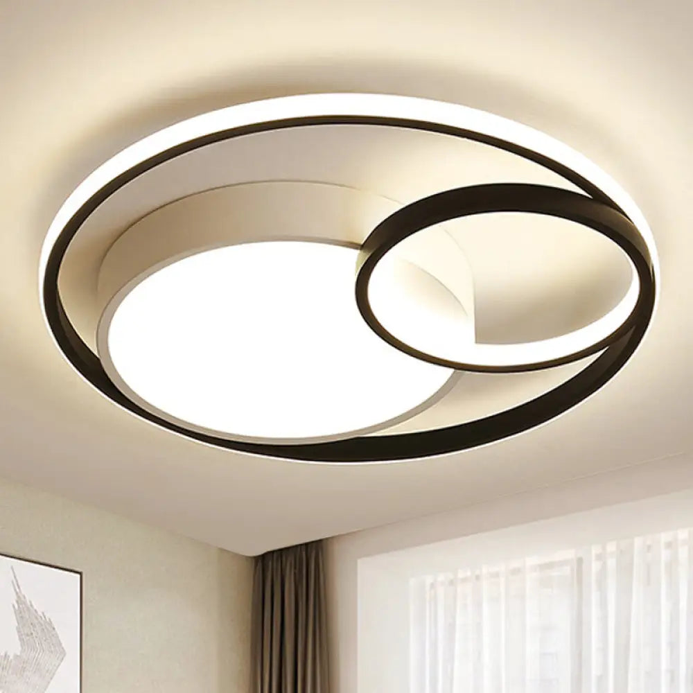 DecorBites™ DecorBites™ Contemporary Metal LED Flush Mount Ceiling Lamp - White/Black, 16"/19"/23.5" Wide