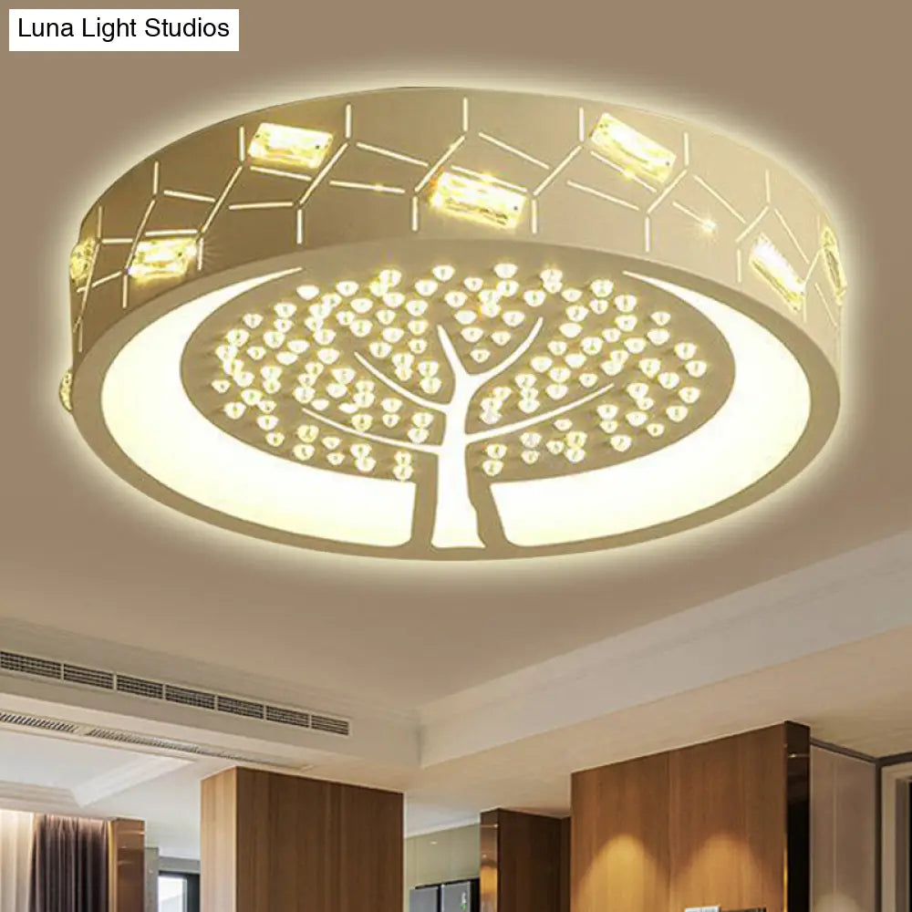 DecorBites™ Contemporary Metal LED Flush Mount Light with Tree Pattern, Crystal Bead, White/Warm Lighting