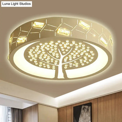 DecorBites™ Contemporary Metal LED Flush Mount Light with Tree Pattern, Crystal Bead, White/Warm Lighting