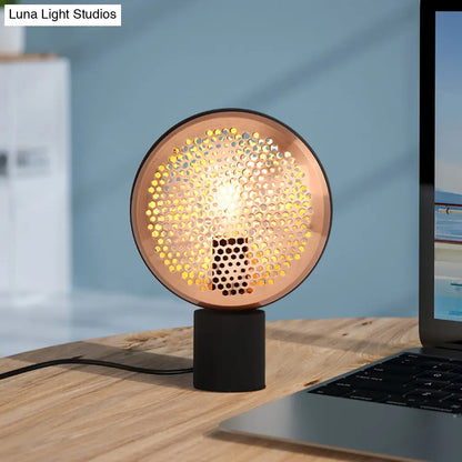 Lámpara de mesa contemporánea de malla metálica en forma de tambor, color oro/oro rosa - Lámpara de escritorio de 1 luz con cable de alimentación