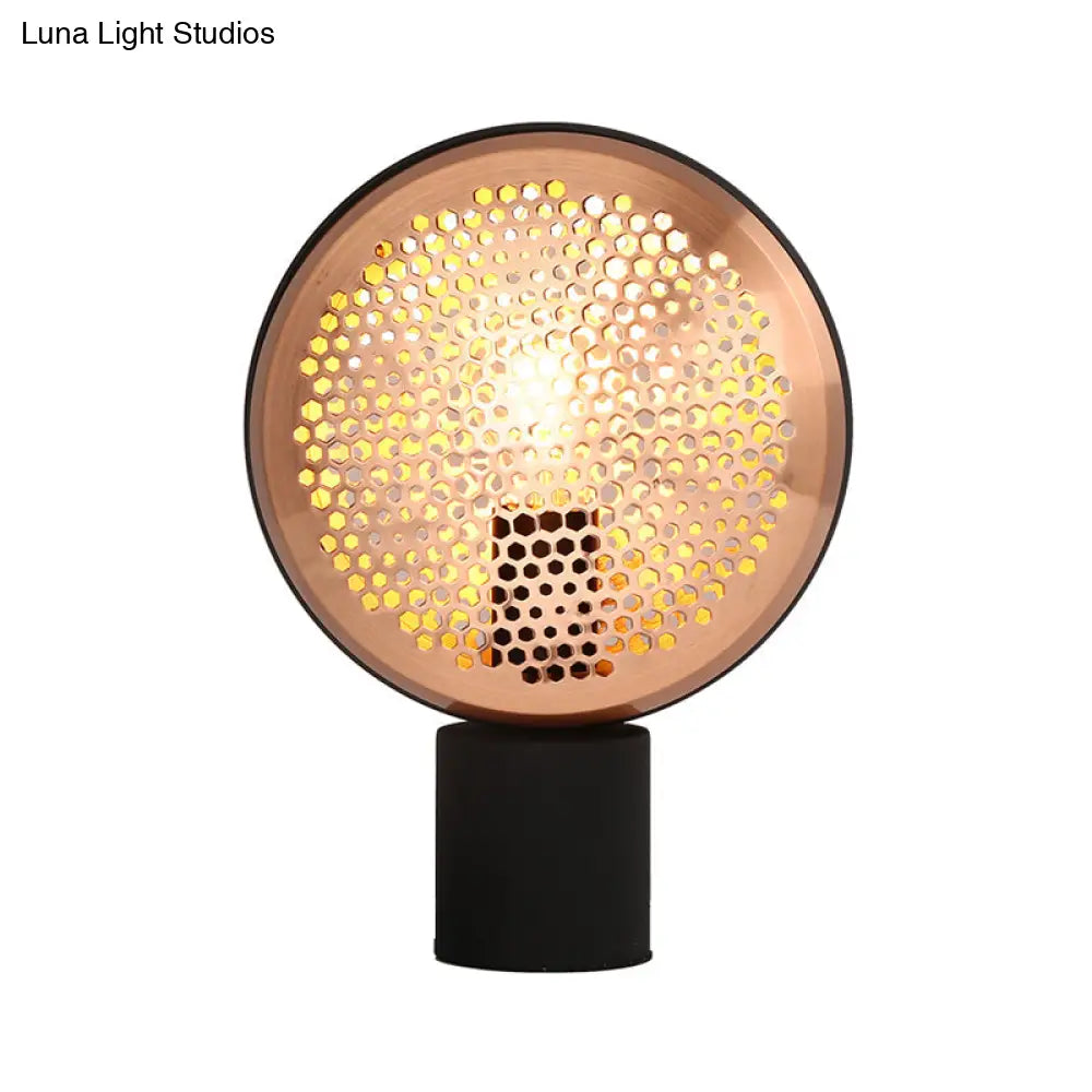 Lámpara de mesa contemporánea de malla metálica en forma de tambor, color oro/oro rosa - Lámpara de escritorio de 1 luz con cable de alimentación