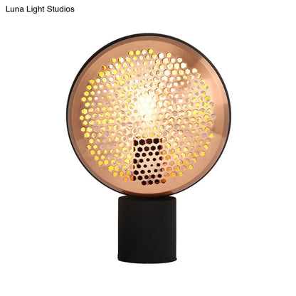 Lámpara de mesa contemporánea de malla metálica en forma de tambor, color oro/oro rosa - Lámpara de escritorio de 1 luz con cable de alimentación