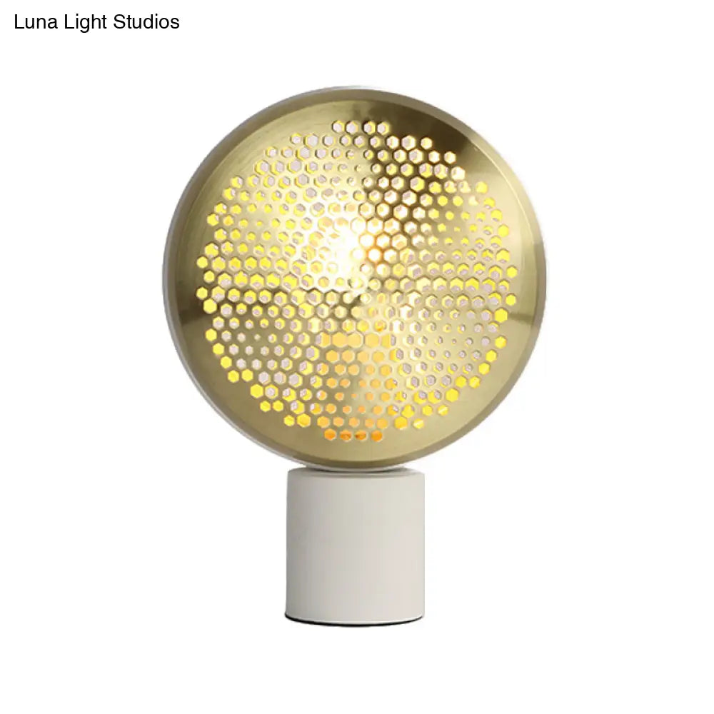 Lámpara de mesa contemporánea de malla metálica en forma de tambor, color oro/oro rosa - Lámpara de escritorio de 1 luz con cable de alimentación