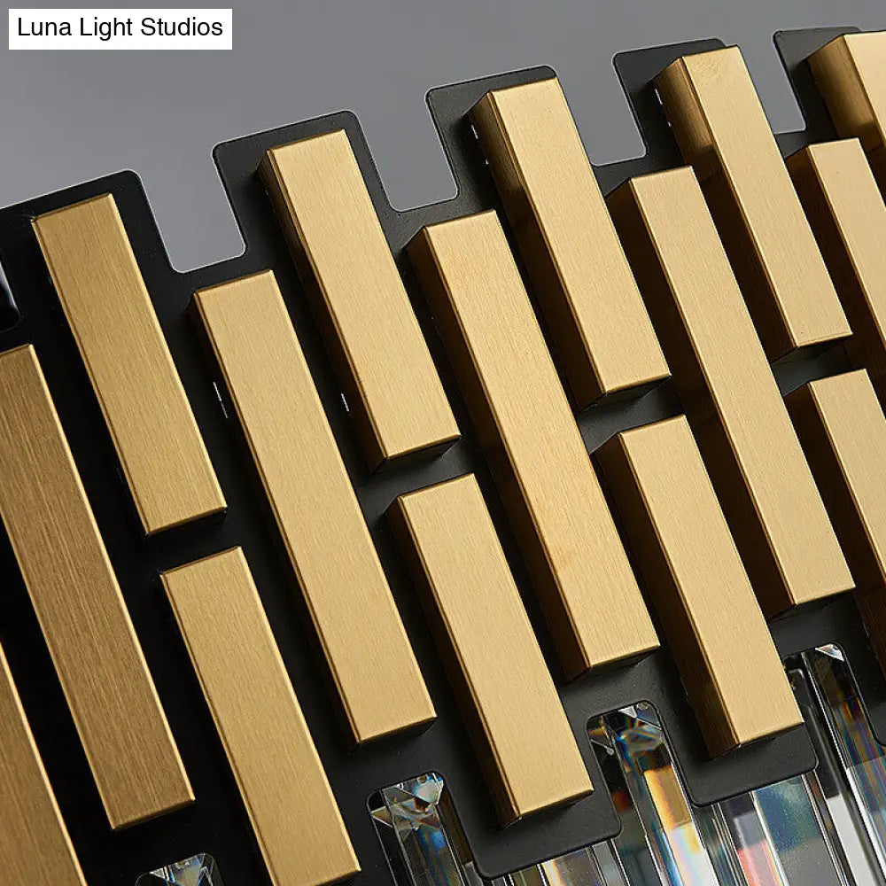 Lámpara de araña colgante contemporánea de metal con pantalla redonda y cristal facetado - Lámpara colgante dorada