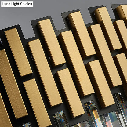 Lámpara de araña colgante contemporánea de metal con pantalla redonda y cristal facetado - Lámpara colgante dorada