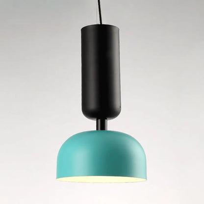 Contemporary Metal Pendant Light in Pink/Green- Single Head Domed Design