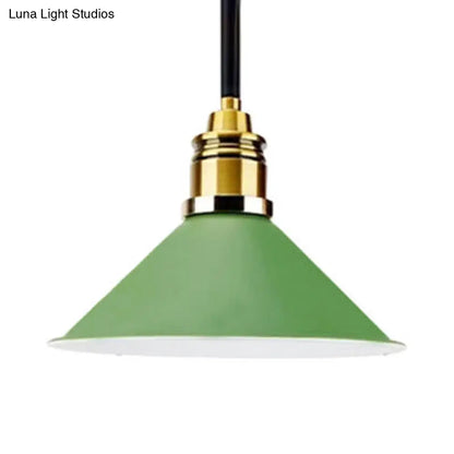 Contemporary Metal Pendant Light with Adjustable Cord - Yellow/Blue/Green Tapered Shade - Ideal for Living Room - 1 Bulb Hanging Light