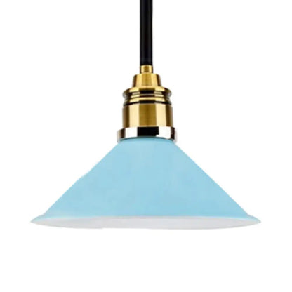 Contemporary Metal Pendant Light with Adjustable Cord - Yellow/Blue/Green Tapered Shade - Ideal for Living Room - 1 Bulb Hanging Light