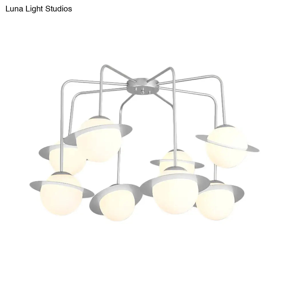 Lámpara de techo radial contemporánea de metal con 8 luces - Lámpara de techo LED dorada/cromada con pantalla de globo de cristal