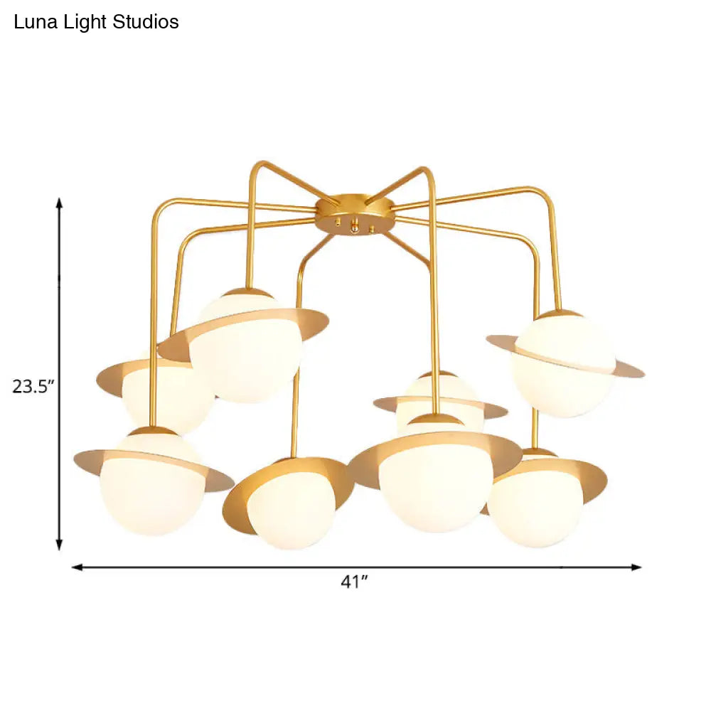 Lámpara de techo radial contemporánea de metal con 8 luces - Lámpara de techo LED dorada/cromada con pantalla de globo de cristal