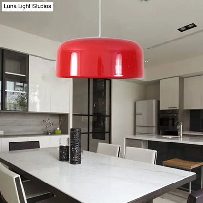 Contemporary Metal Red Hanging Light Fixture - Round Ceiling Lighting, 14"/19"/23.5" Wide