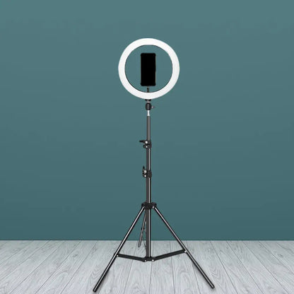 Lámpara de maquillaje redonda de metal contemporánea con puerto USB, luz LED de relleno - Negra, 63"/75" de largo