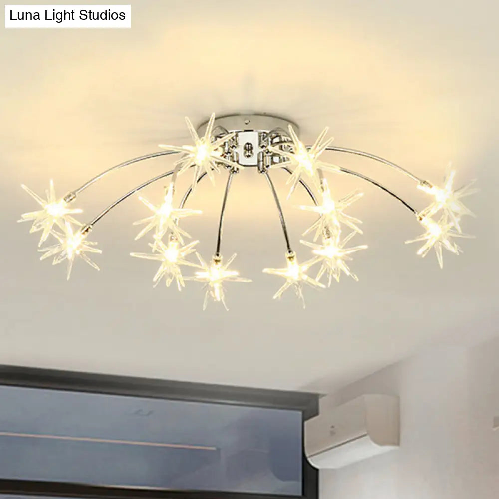 Lámpara de techo semiempotrada DecorBites™ contemporánea de metal con forma de fuegos artificiales y luces LED - Acabado cromado/dorado - 12/15/21 luces