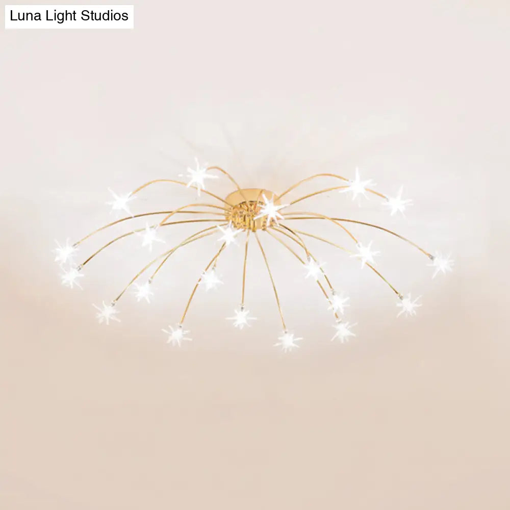 Lámpara de techo semiempotrada DecorBites™ contemporánea de metal con forma de fuegos artificiales y luces LED - Acabado cromado/dorado - 12/15/21 luces