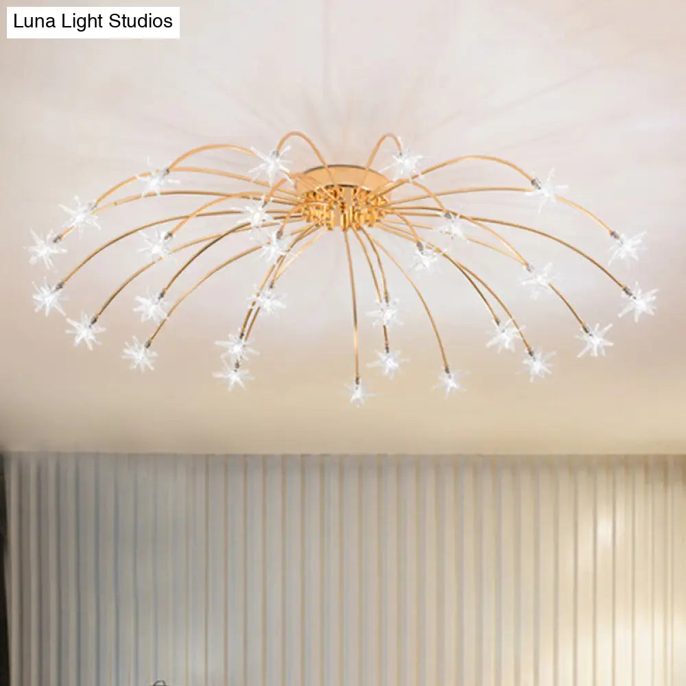 Lámpara de techo semiempotrada DecorBites™ contemporánea de metal con forma de fuegos artificiales y luces LED - Acabado cromado/dorado - 12/15/21 luces