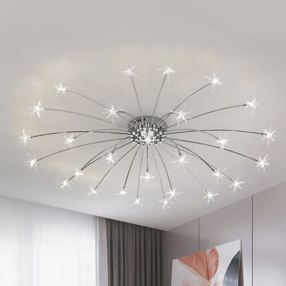 Lámpara de techo semiempotrada DecorBites™ contemporánea de metal con forma de fuegos artificiales y luces LED - Acabado cromado/dorado - 12/15/21 luces