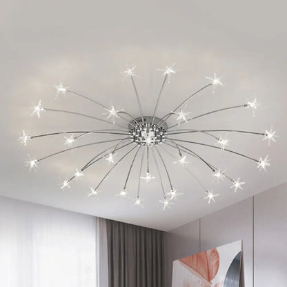 Lámpara de techo semiempotrada DecorBites™ contemporánea de metal con forma de fuegos artificiales y luces LED - Acabado cromado/dorado - 12/15/21 luces