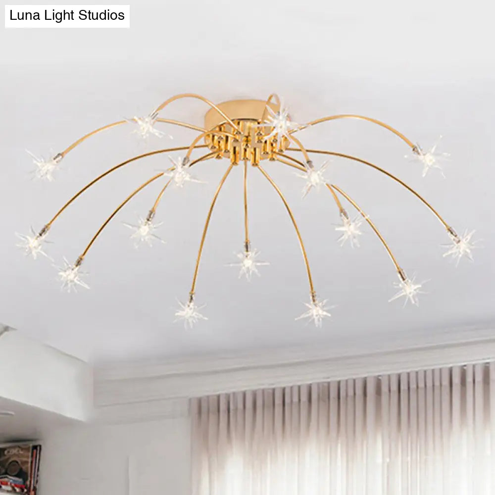 Lámpara de techo semiempotrada DecorBites™ contemporánea de metal con forma de fuegos artificiales y luces LED - Acabado cromado/dorado - 12/15/21 luces