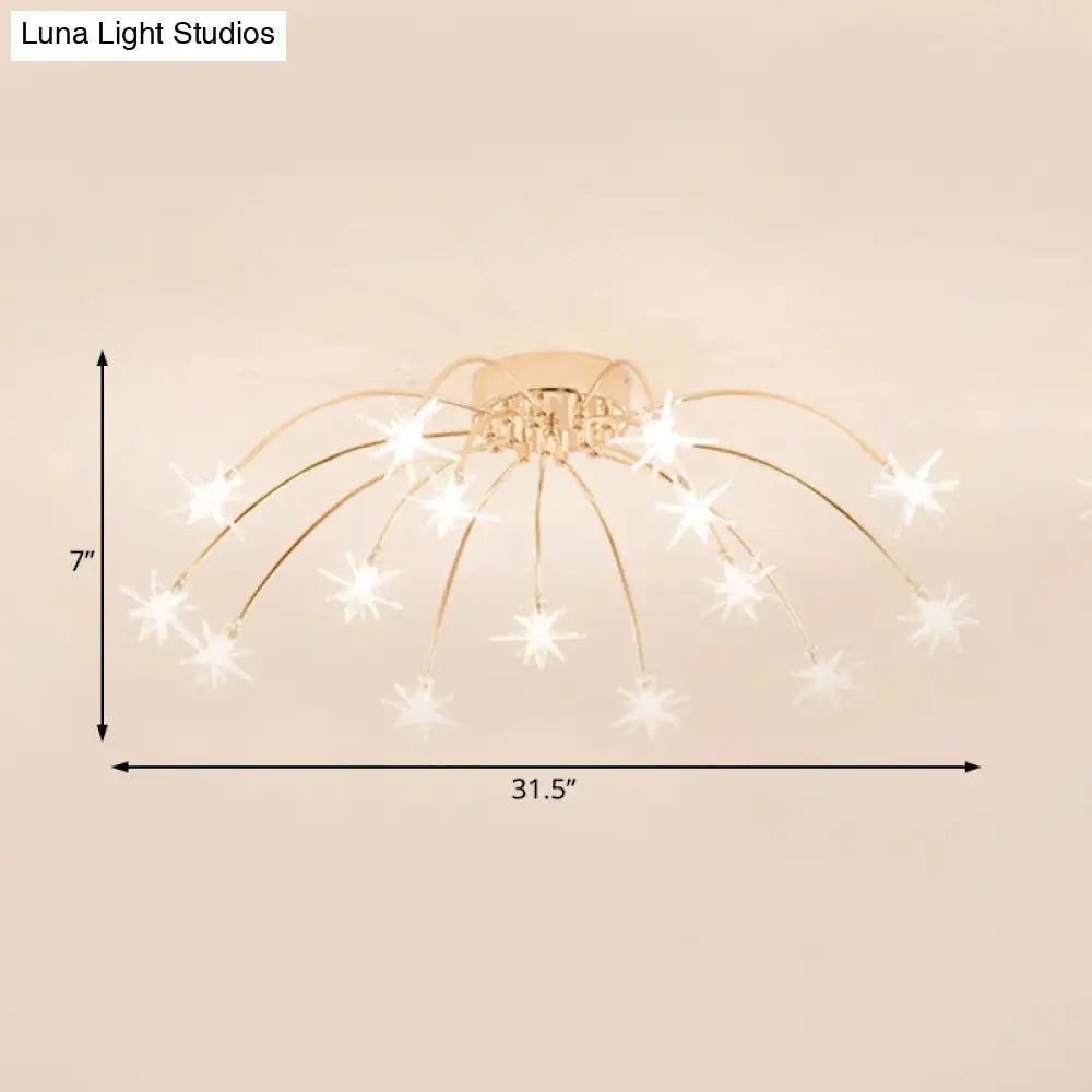 Lámpara de techo semiempotrada DecorBites™ contemporánea de metal con forma de fuegos artificiales y luces LED - Acabado cromado/dorado - 12/15/21 luces