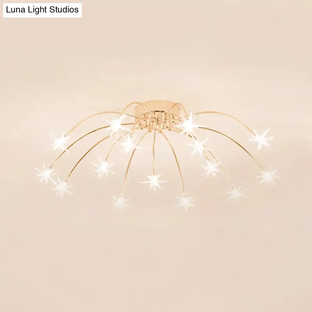 Lámpara de techo semiempotrada DecorBites™ contemporánea de metal con forma de fuegos artificiales y luces LED - Acabado cromado/dorado - 12/15/21 luces