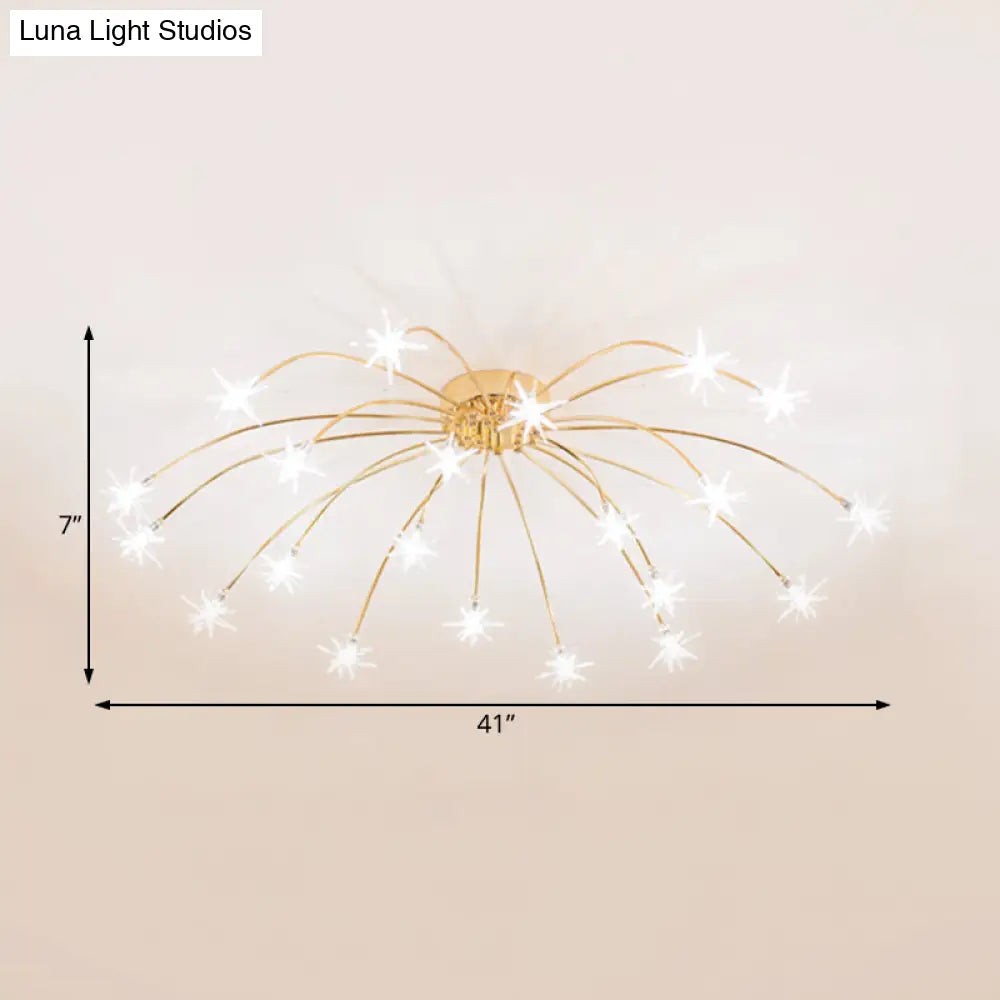 Lámpara de techo semiempotrada DecorBites™ contemporánea de metal con forma de fuegos artificiales y luces LED - Acabado cromado/dorado - 12/15/21 luces