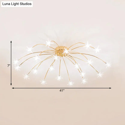 Lámpara de techo semiempotrada DecorBites™ contemporánea de metal con forma de fuegos artificiales y luces LED - Acabado cromado/dorado - 12/15/21 luces