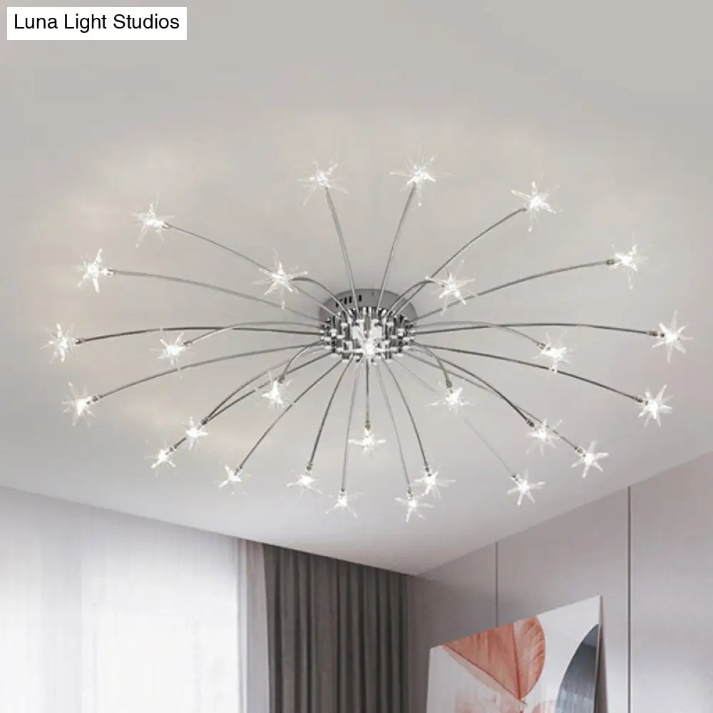 Lámpara de techo semiempotrada DecorBites™ contemporánea de metal con forma de fuegos artificiales y luces LED - Acabado cromado/dorado - 12/15/21 luces